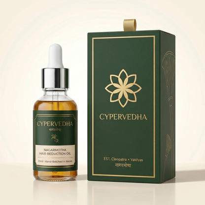 Cypervedha bottle with forest-green and gold-foil presentation box — EST Cleopatra x Vaidyas
